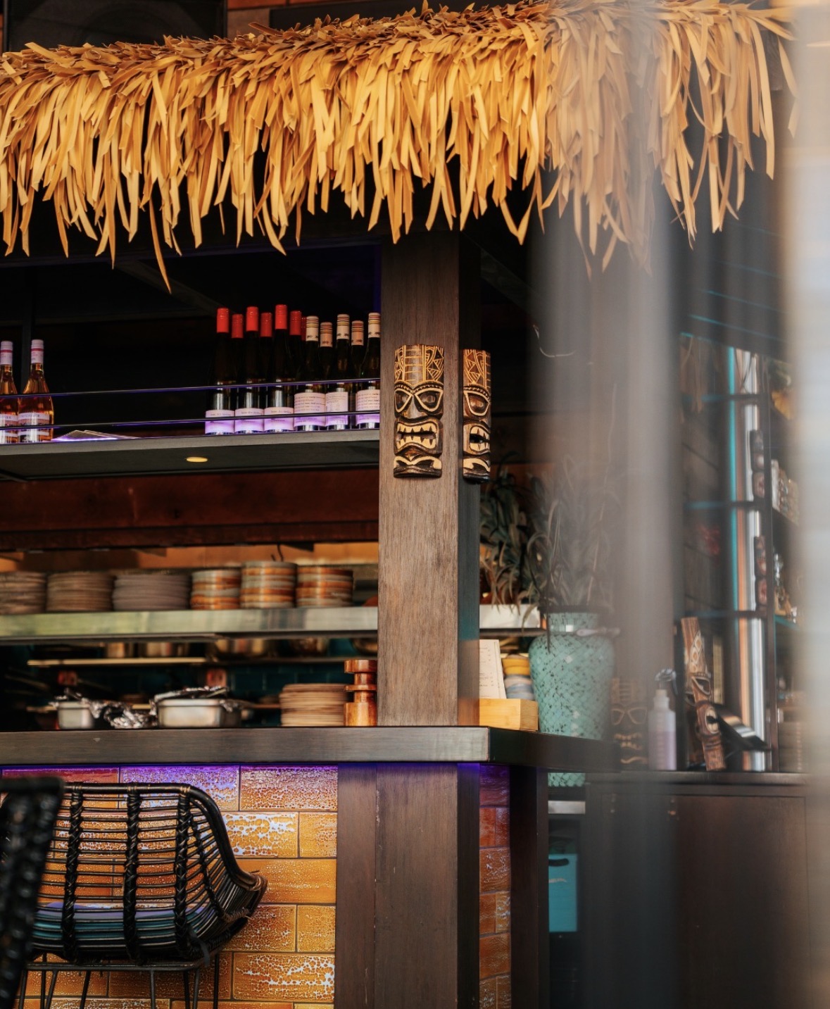 Tiki detailing and tropical bar textures